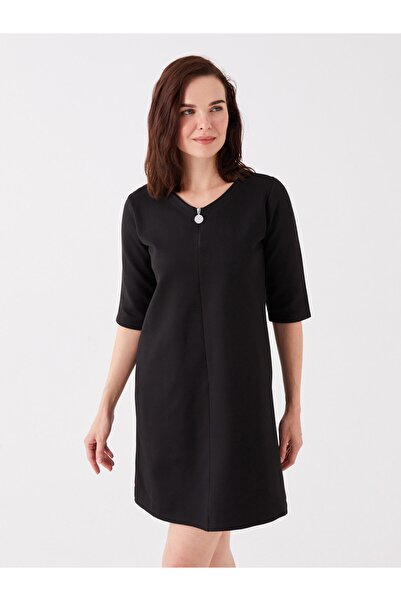 LC Waikiki V Yaka Düz Kısa Kollu Kadın Elbise