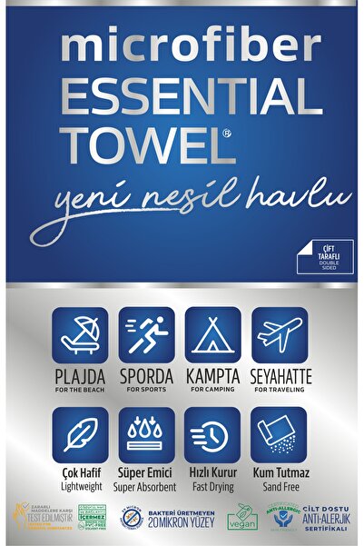 Essential Towel Mikrofiber Teknolojisi Ile Üretilen Hafif Ve Kum Tutmayan Plaj Havluları – 75x130 - 90x150 Cm