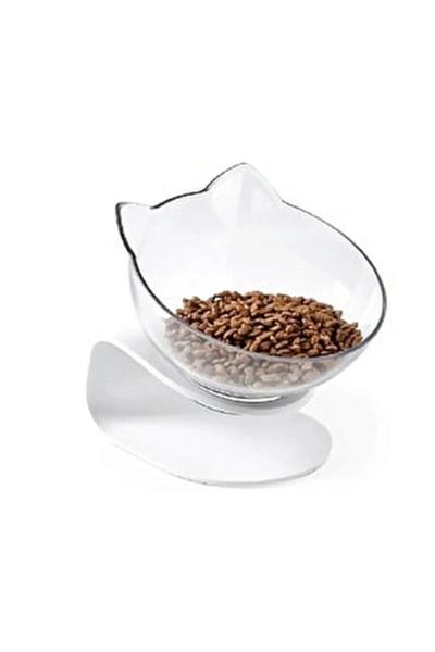 TİNEKE Transparent Single Food Bowl with Stand and Cat Head