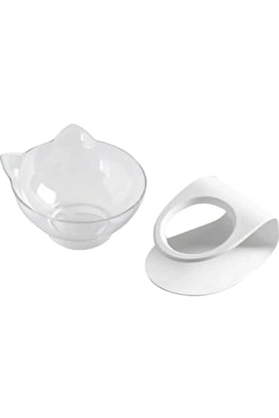 TİNEKE Transparent Single Food Bowl with Stand and Cat Head