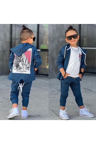 Machetta Tatra mountain Printed Indigo Printed T-shirt Jacket and Tracksuit Set of 3