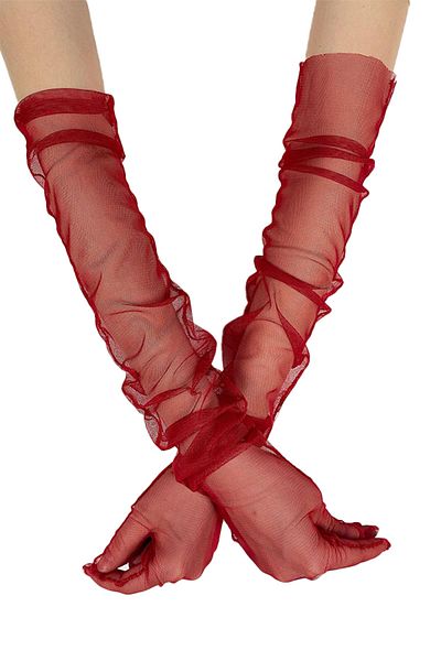 Hayalperest boncuk Red Stylish Bridal Gloves Tulle Gloves Wedding Gloves Costume Gloves