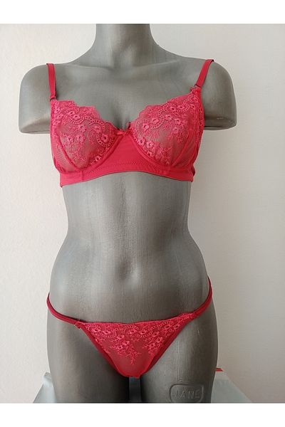 tuba yozgatlıoğlu Fancy Red Underwire Bra Thong Set