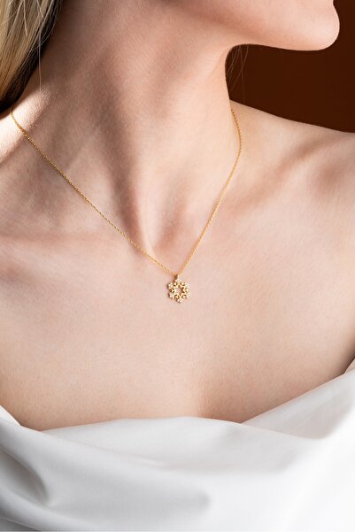 Nereze 925 Ayar Gümüş Gold Kartanesi Tasarım Kolye