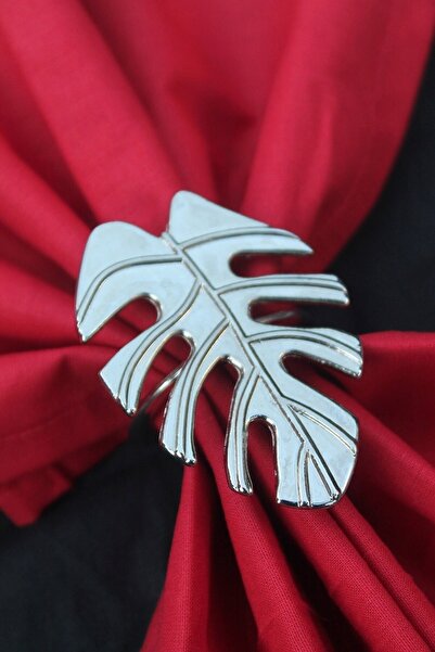 Emtory Home 6 Adet Gümüş Tropical Leaf Metal Peçete Halkası - Napkin Ring