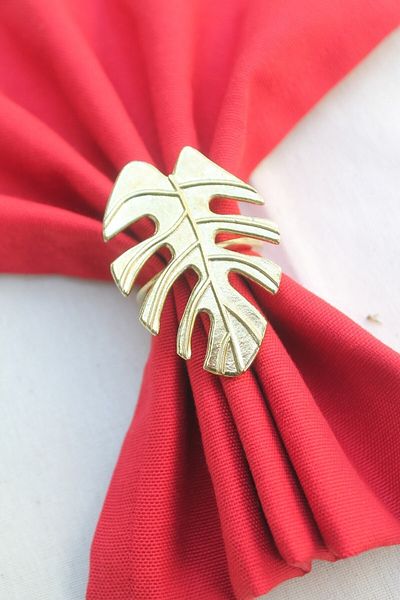 Emtory Home 6 Pieces Gold Tropical Leaf Metal Napkin Ring - Napkin Ring