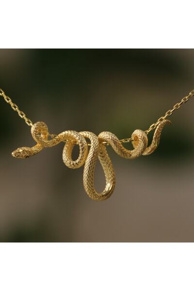 Moko Art Design Yılan 925 Gümüş Altın Kaplama Kolye