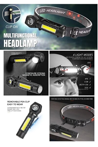 Janva Kafa lambası mıknatıslı profesyonel çok fonsiyonlu hem el feneri hem ka...