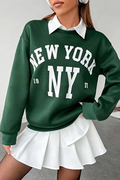 MANCY Plus Size Women's New York Ny 1997 Printed 3 thread Oversize Crew Neck ...
