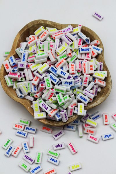 Hobimos 50 Pieces of English Word Written Beads - Educational Beads for Children