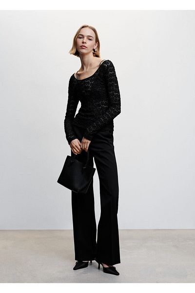 MANGO Woman Long Sleeve Textured T-Shirt