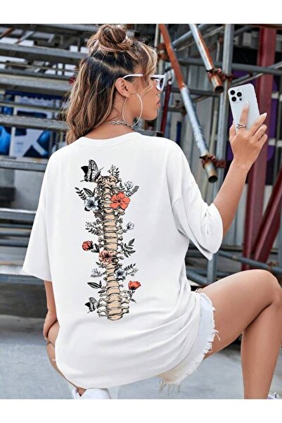 GALASHOP تي شيرت نسائي بهيكل عظمي مزين بالزهور
