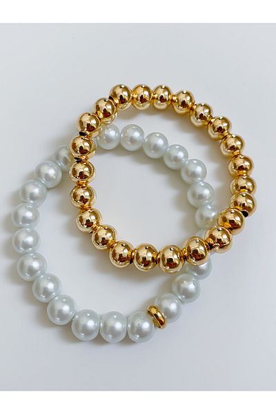 Lucky Designs Women's Gold Pearl Big Heel Double Bracelet / Women's Bracelet Set