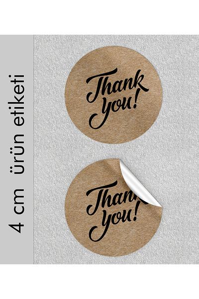 BİNBİRBASKI Thank You Written Sticker Label 4x4 Cm Round Kraft Patterned 70 Pieces
