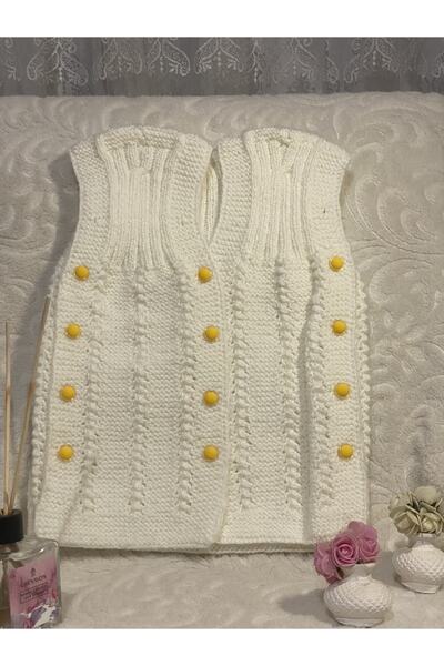 Cicibebek Beyaz El Örgü Yelek
