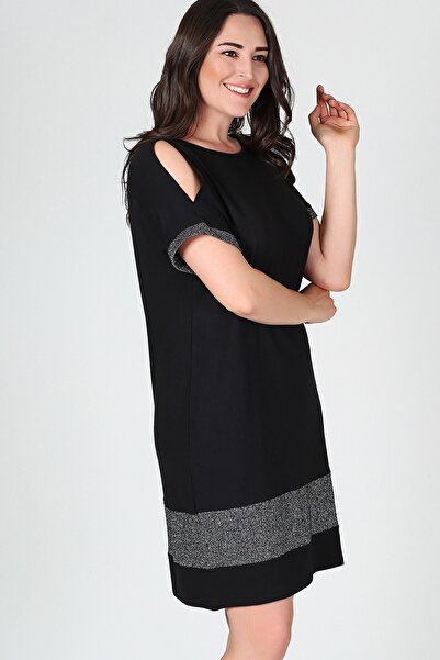 Curvy Trend Büyük Beden Eteği Kol Ucu Simli Elbise