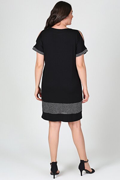 Curvy Trend Büyük Beden Eteği Kol Ucu Simli Elbise