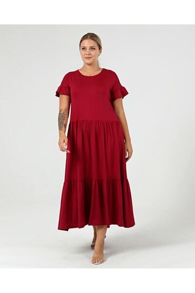 Curvy Trend Plus Size Gathered Block Ruffle Sleeve Dress