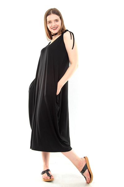 Moda Cazibe Women's Black Rope Strap Jumbo Casual Dress M9199
