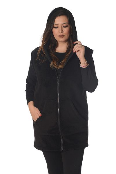 Moda Cazibe Women's Black Plus Size Wellsoft Zippered Hooded Vest