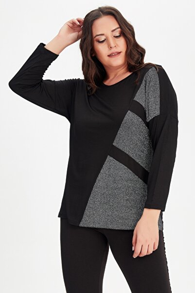 Moda Cazibe Dámská blůza s dlouhým rukávem v černé barvě s třpytkami