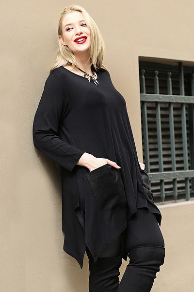 Curvy Trend Μακρυμάνικο τουνίκ με σχισμή μπροστά