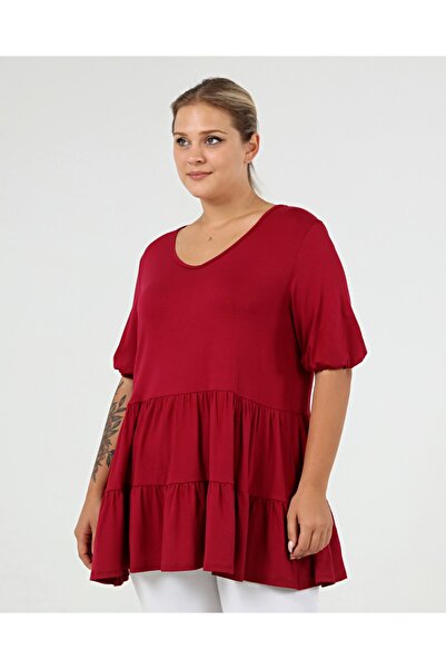Curvy Trend Plus Size Gathered Block Ruffle Sleeve Tunic