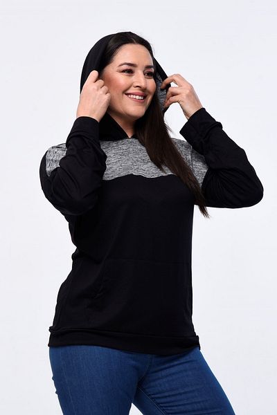 Curvy Trend Φούτερ με κουκούλα σε μεγάλο μέγεθος Roba Grey Melange Garni