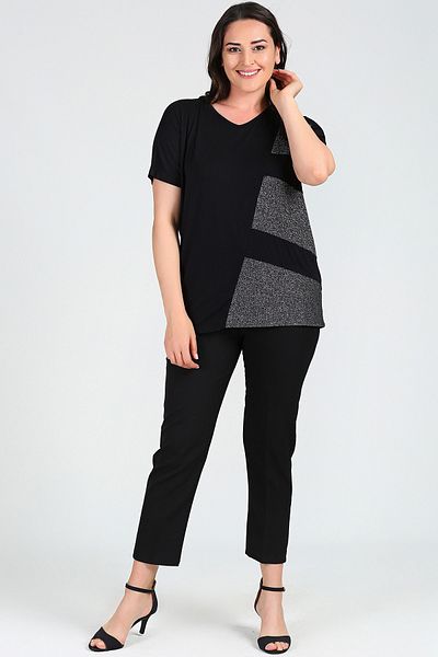 Curvy Trend Plus Size Glitter Detailed Short Sleeve Blouse