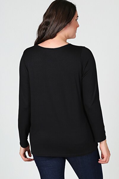 Curvy Trend Collar Lace Detailed Long Sleeve Blouse