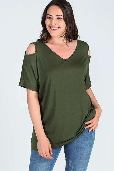 Moda Cazibe Γυναικεία κοντομάνικη μπλούζα ώμου V με παράθυρο M9142