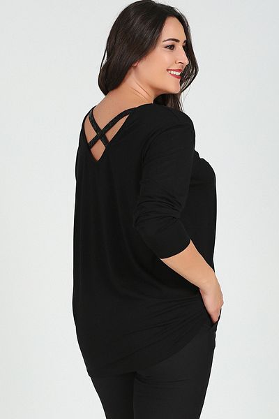 Curvy Trend Μακρυμάνικη μπλούζα με ριγέ σταυρωτό πίσω μέρος