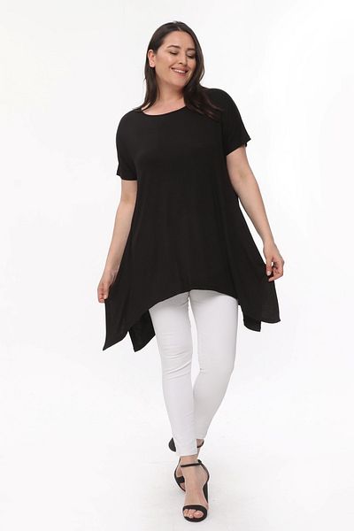 Curvy Trend Plus Size Short Sleeve Slit Basic Blouse