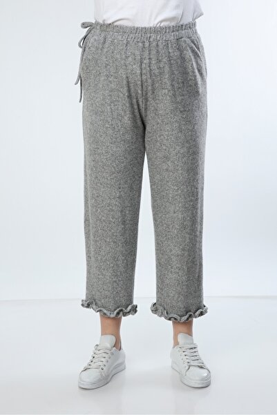 Moda Cazibe Women's Gray Soft Leg Frill Detailed Pajama Bottom