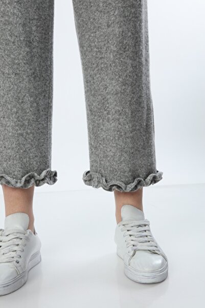 Moda Cazibe Women's Gray Soft Leg Frill Detailed Pajama Bottom