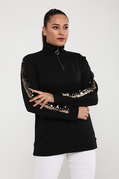 Curvy Trend Φούτερ με φερμουάρ και αξεσουάρ με πούλιες στο μανίκι