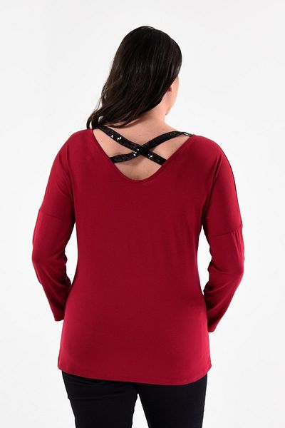 Curvy Trend Bluză cu mânecă lungă cu dungi cu paiete încrucișate la spate