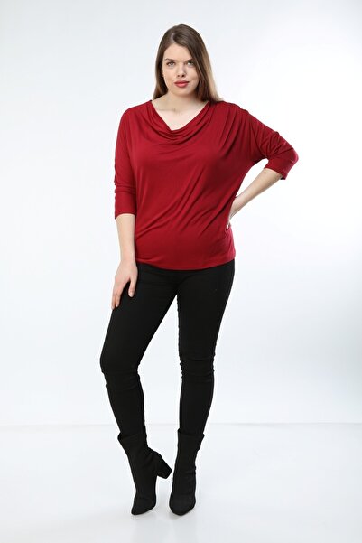 Curvy Trend Plus Size Degaje Collar Bat Sleeve Blouse