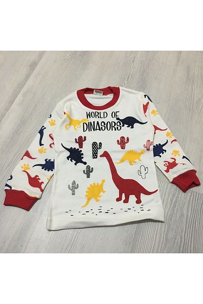 Süpermini Super Mini Baby Supermini 53-50-23 Dinosaur Patterned 2-Piece Men's Pajama Set 1-3 Years