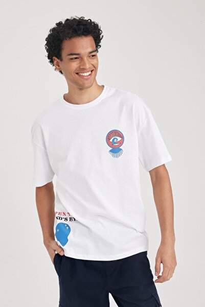 DeFacto Comfort Fit Crew Neck Back Printed Short Sleeve T-Shirt B3788ax23hs