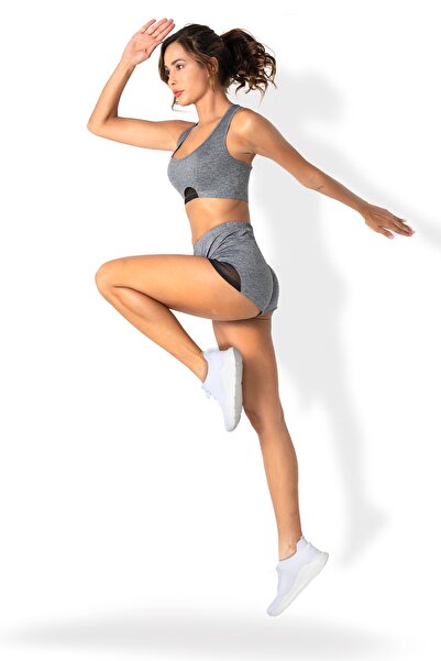 Miorre Tül Detaylı Sırtı Çapraz Askılı Spor Şortlu Büstiyer Takım