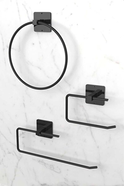 KARTEYA Yapışkanlı Siyah Rulo Havluluk Wc Kağıtlık Ve Çember Havluluk Banyo M...