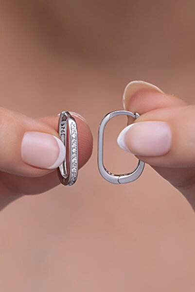 Nereze 925 Ayar Gümüş Rodyumlu Zirkon Taşlı U Model Tasarım Küpe