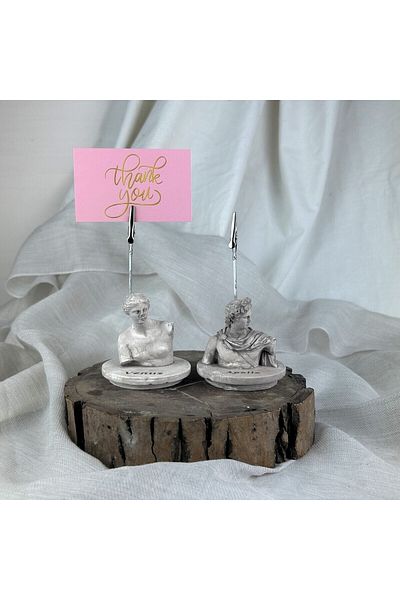 oasis decoration Mink Antique Venus and Apollo Pedestal Sculpture Set of 2 Note Holder, Photo Holder