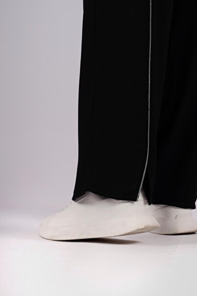 LoFiBuy Unisex Çift Yırtmaç Siyah Oversize Rahat Kalıp Alt Üst Takım