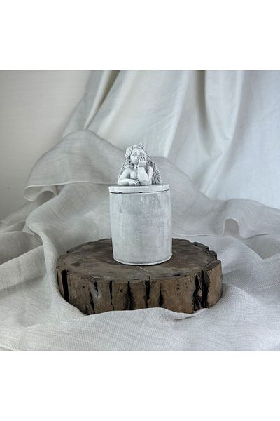 oasis decoration Gray Antique Cupid (Angel) Box with Lid, Decorative Concrete Box