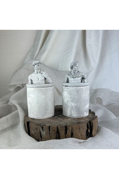 oasis decoration Gray Antique David and Apollo 2-Piece Box Set with Lid, Decorative Concrete Box