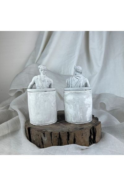 oasis decoration Gray Antique David and Apollo 2-Piece Box Set with Lid, Decorative Concrete Box