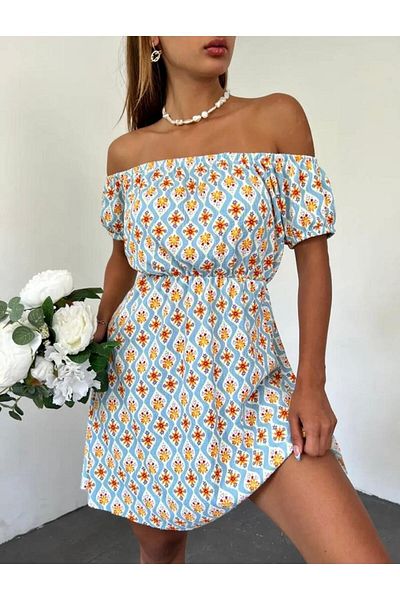 konfashion Mini rochie Madonna cu guler cu imprimeu floral - turcoaz