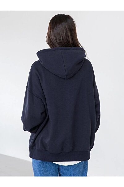 Machetta Φούτερ με κουκούλα μεγάλου μεγέθους Navy Blue Urban με 3 κλωστές